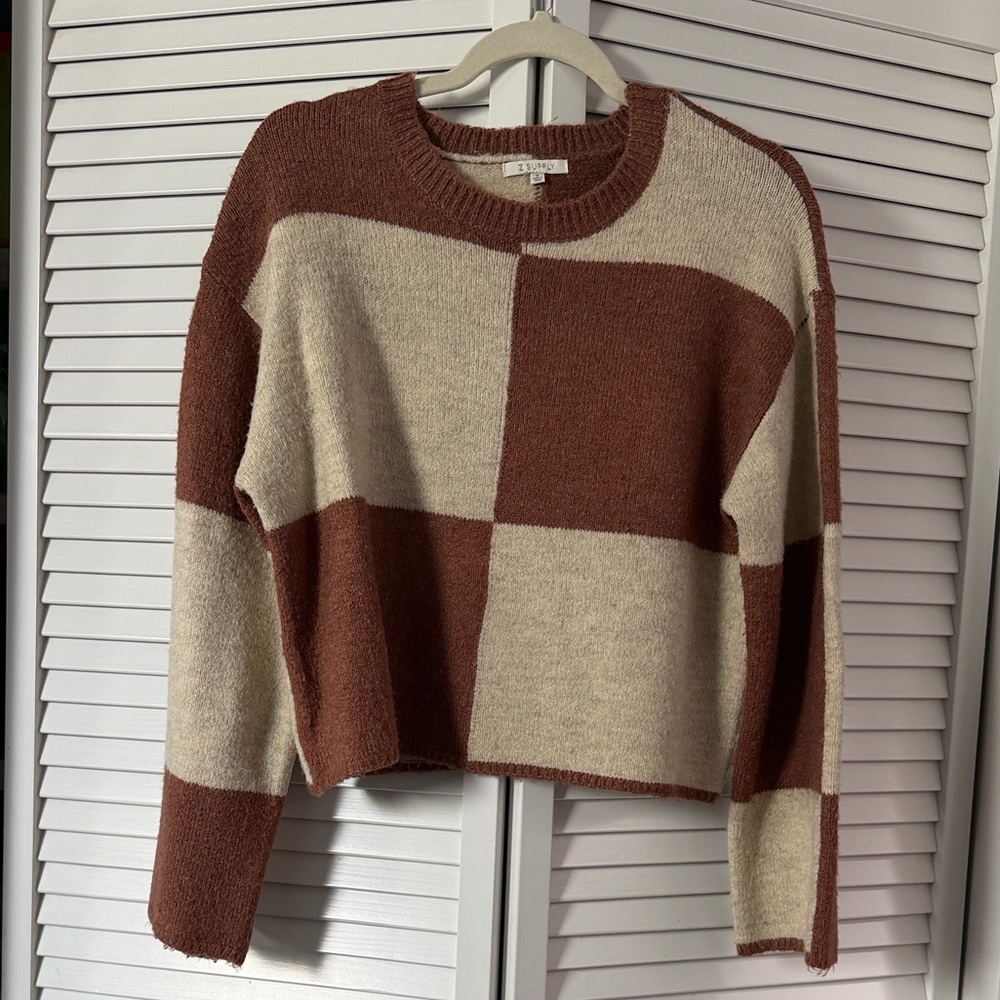 Z Supply Rust and Cream Colorblock Crewneck Sweater